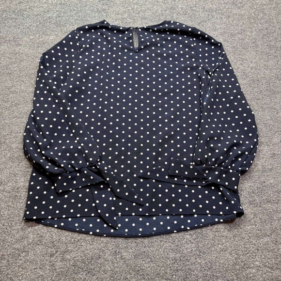 Pink Blush Polka Dot Blouse Womens L Navy Blue White Long Sleeve Tie Cuff Top - Picture 3 of 8